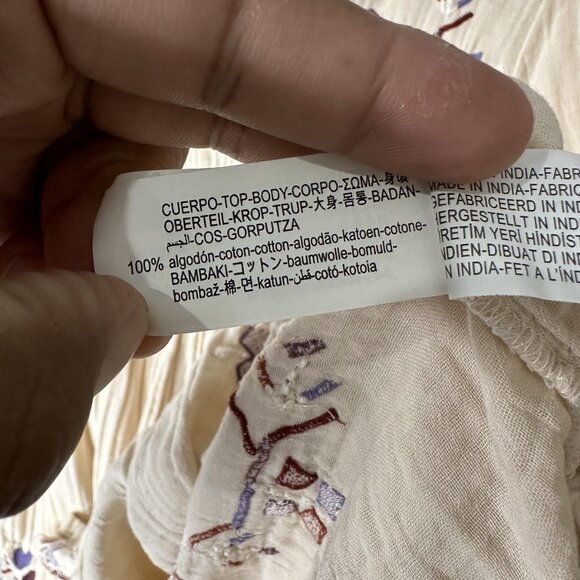 Zara Dress Girls 11-12 152 Beige Embroidered Boho Peasant Long Sleeve Cotton - Picture 5 of 6